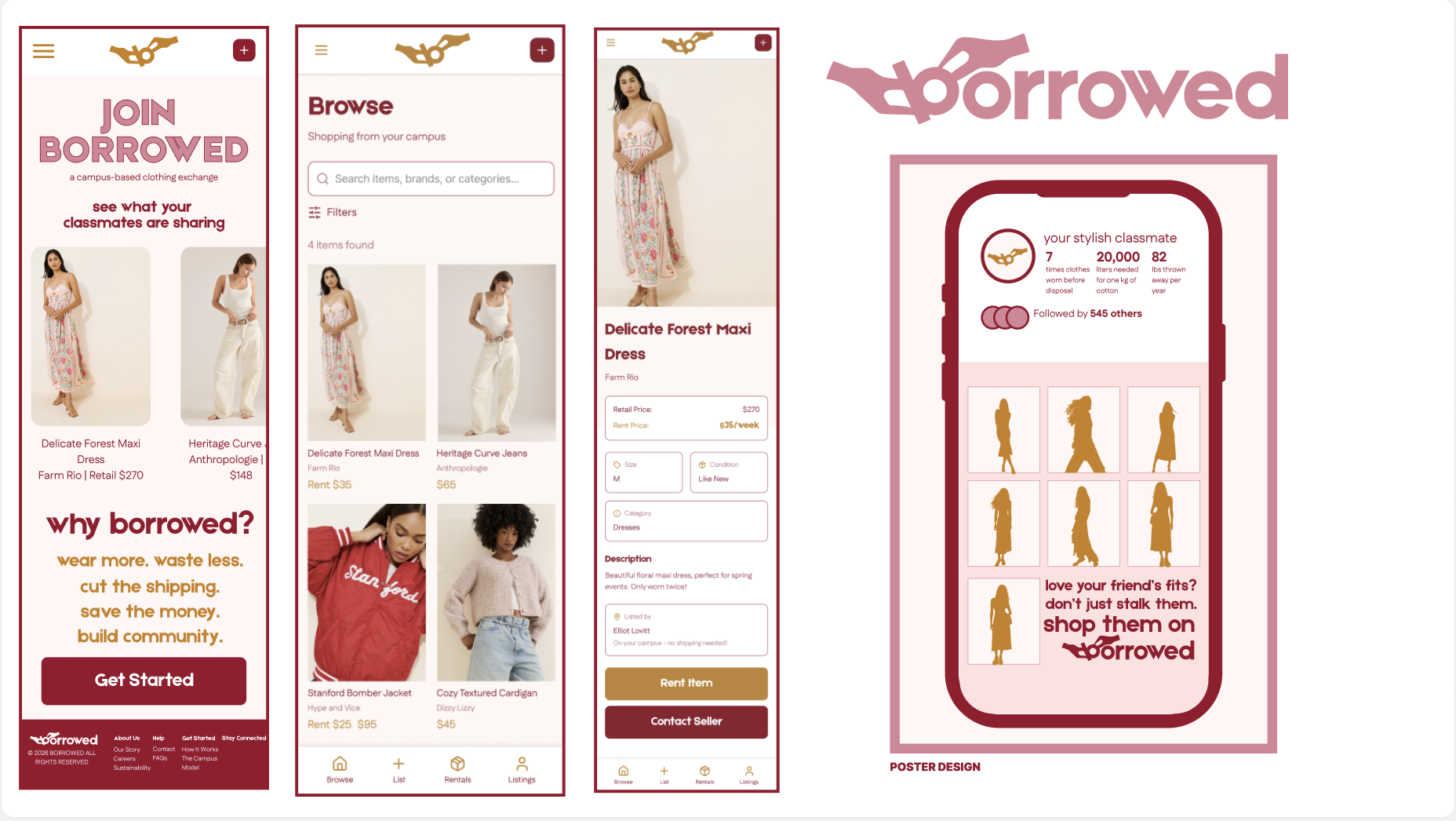 Borrowed app screens, logo, and poster design
