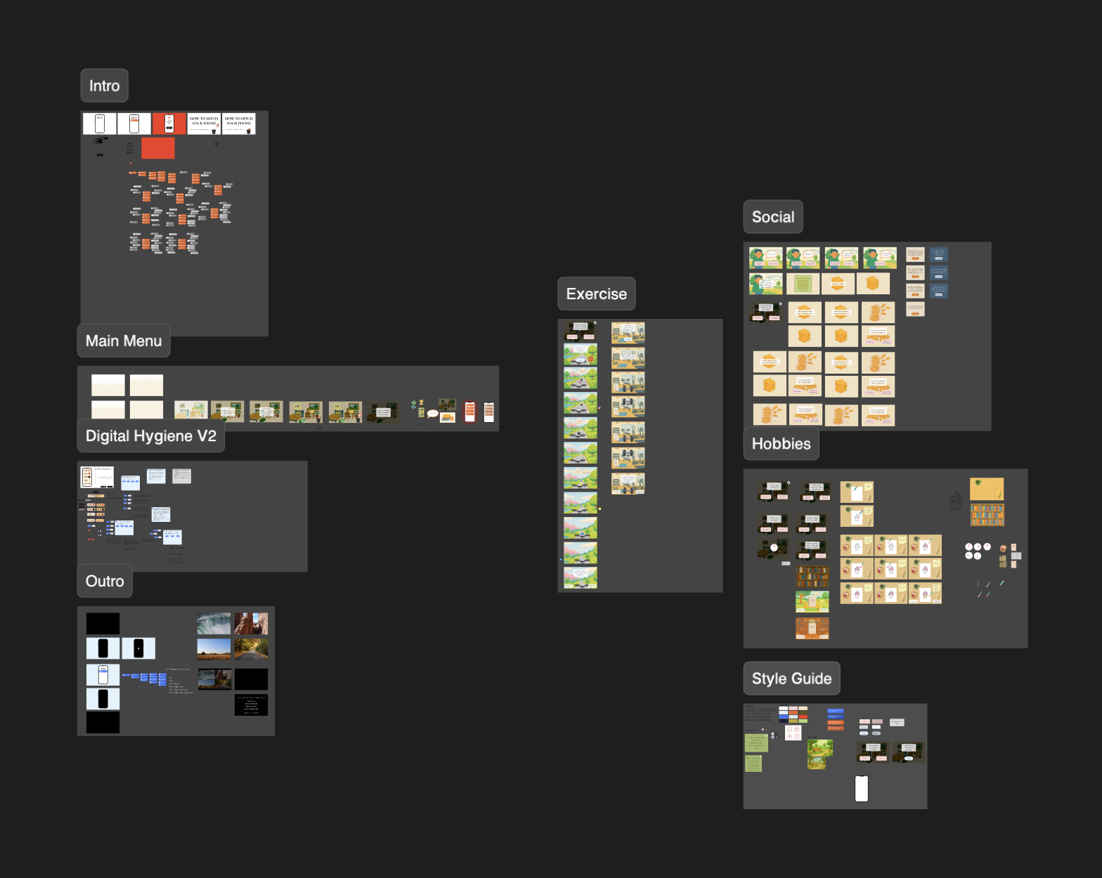 Figma canvas showing every lesson frame and the style guide