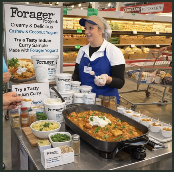 In-store demo serving Indian curry made with Forager yogurt