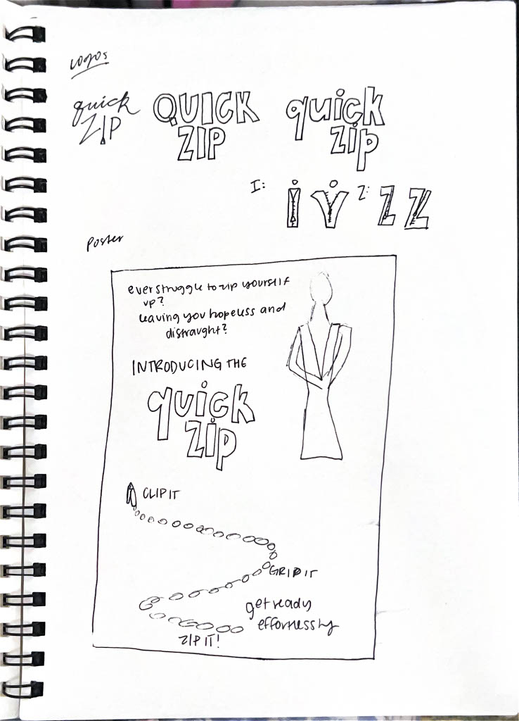 Sketch page of QuickZip logos and poster concept